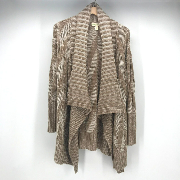 Anthropologie Staring at Stars Cardigan Sweater Womens XS Chevron Tan Ivory - Picture 1 of 9